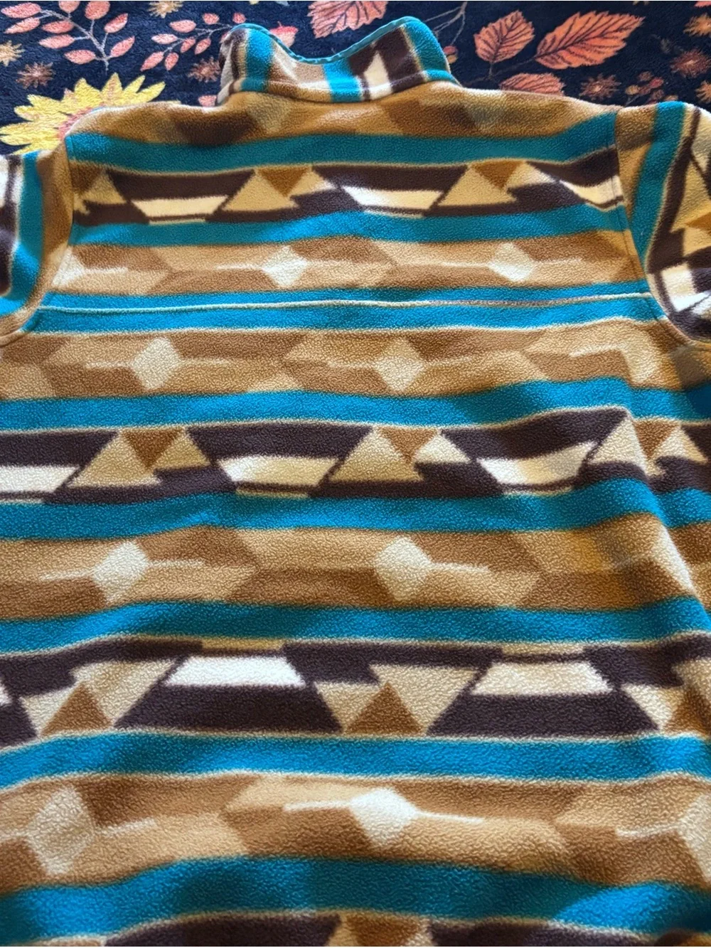 Patagonia Teal, Brown & Cream Geometric Kids Fleece Pullover - Picture 3 of 6